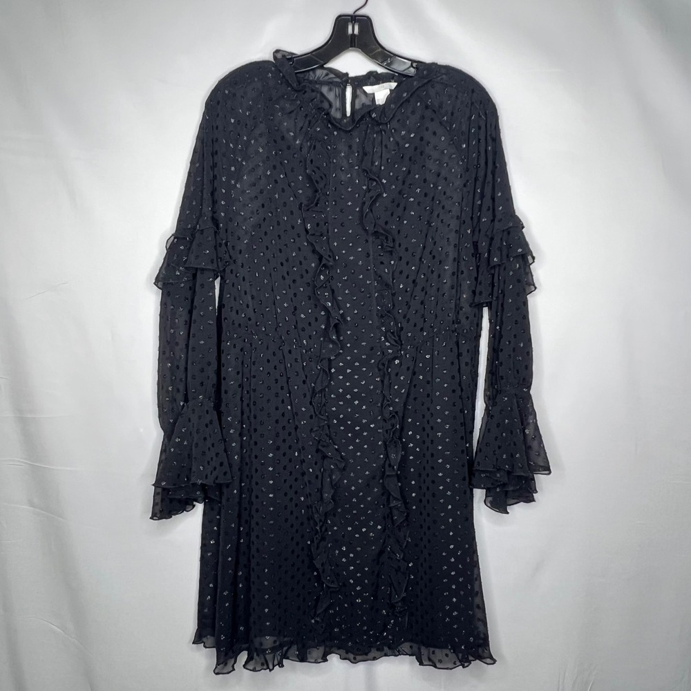 H&M Black Swiss Dot Dress Women 6 Ruffle Mini Sheer Goth Whimsigoth Witchy Retro